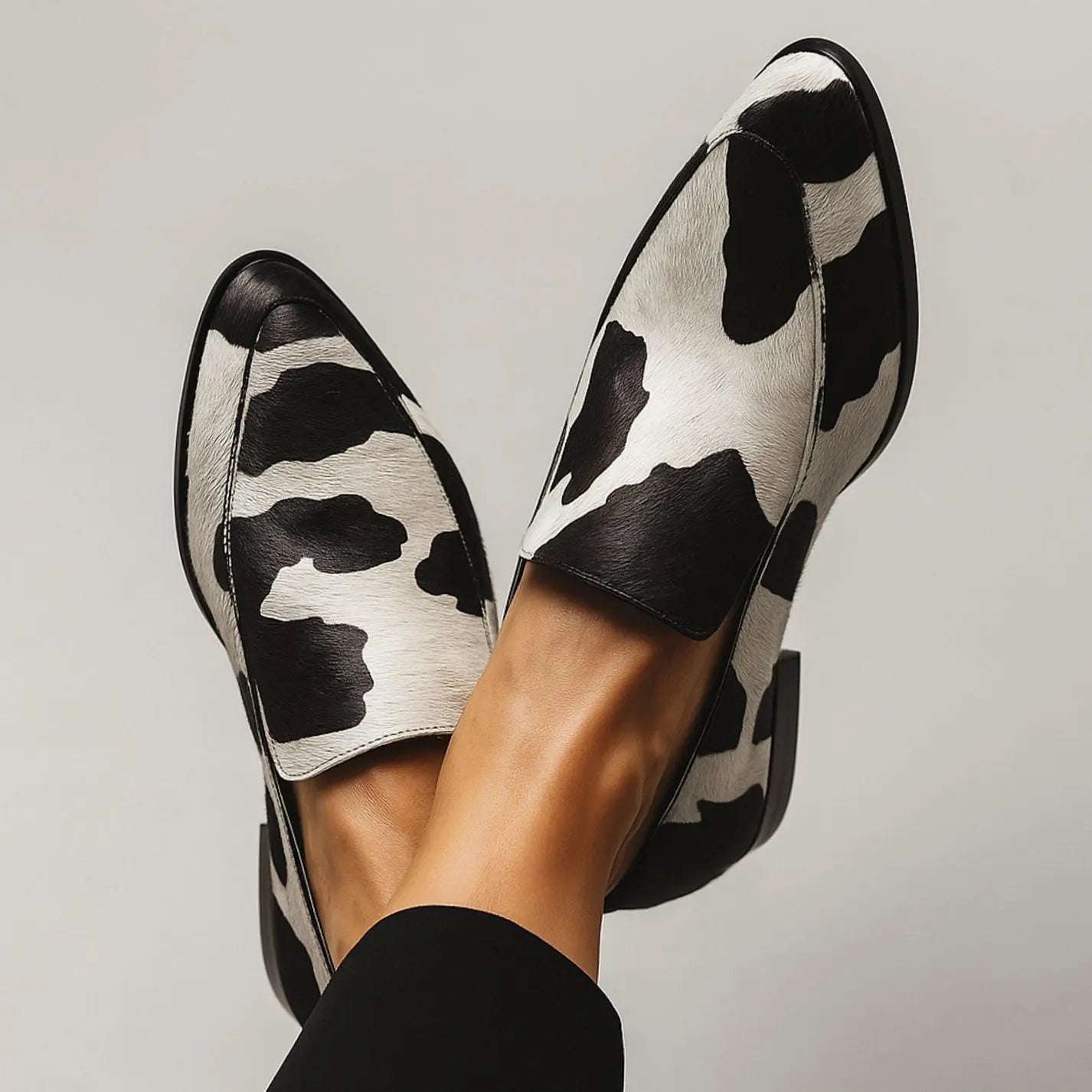 Women's Cow-Print Slip-On Pointed-Toe Modern Loafers