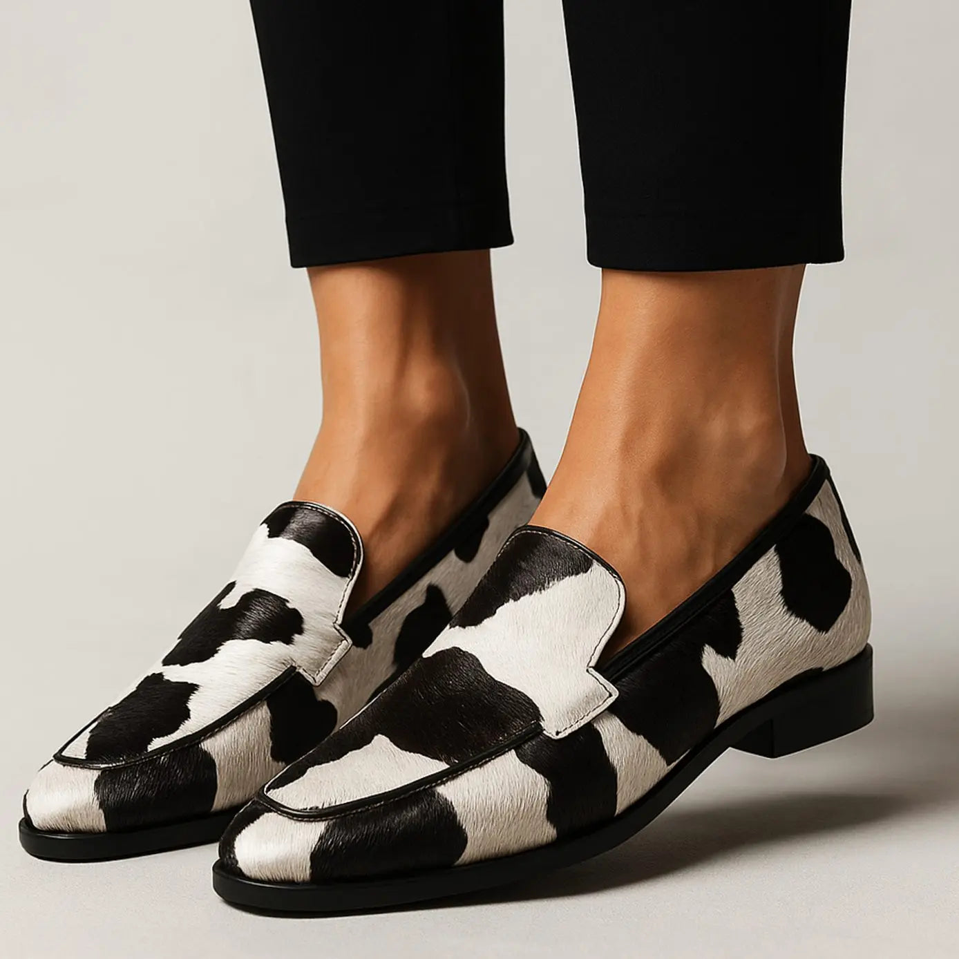 Women's Cow-Print Slip-On Pointed-Toe Modern Loafers