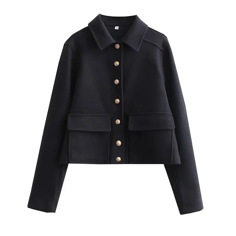 Women's Cropped Bomber Jacket Button-Up Navy - Navy Blue