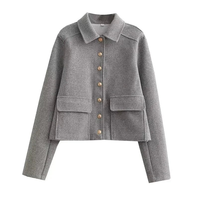 Women's Cropped Bomber Jacket Button-Up Navy - Gray