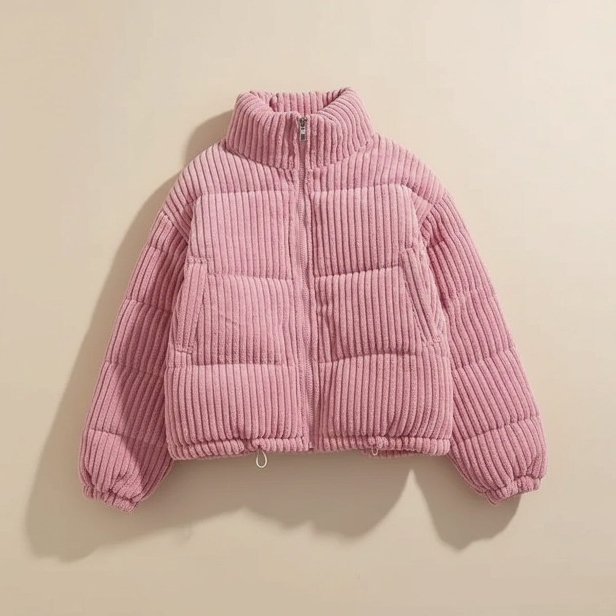 Women's Cropped Corduroy Quilted Puffer Jacket - Pink