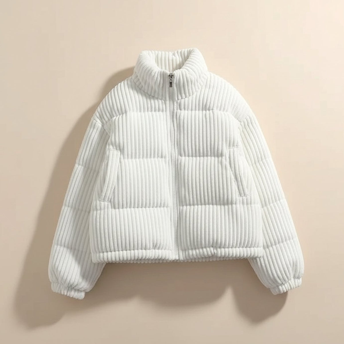 Women's Cropped Corduroy Quilted Puffer Jacket - Ivory