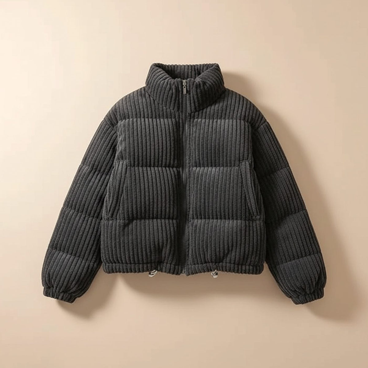 Women's Cropped Corduroy Quilted Puffer Jacket - Black