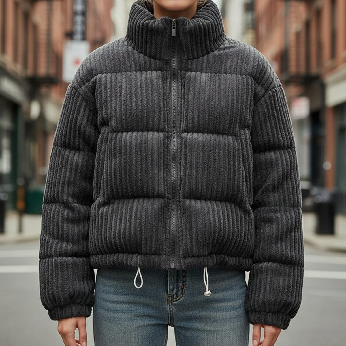 Women's Cropped Corduroy Quilted Puffer Jacket
