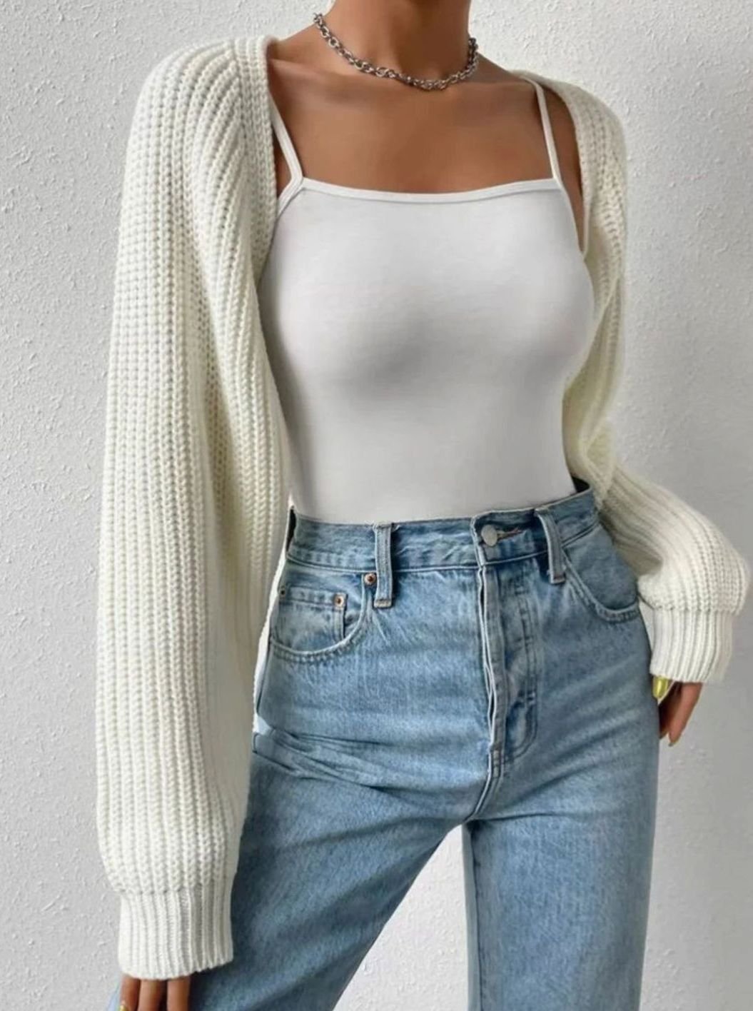 Women's Cropped Knitted Bolero Shrug Open-Front Raglan Cardigan
