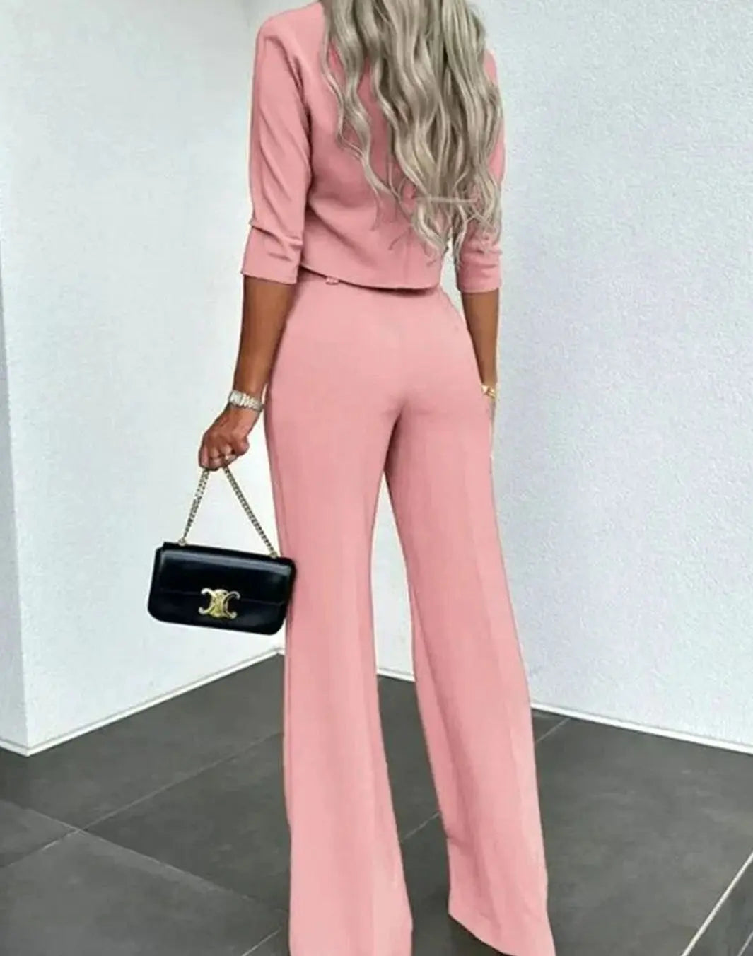 Women's Cropped Matching Top High-Waist Wide-Leg Trouser Two-Piece Set