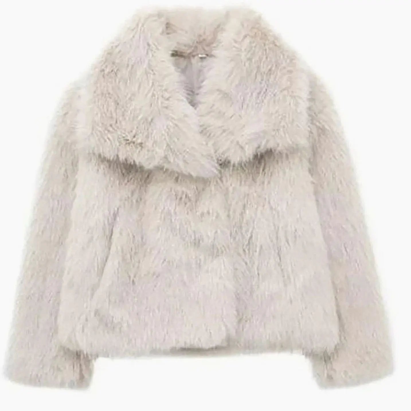 Women's Cropped Open-Front Faux Fur Winter Jacket - Cream