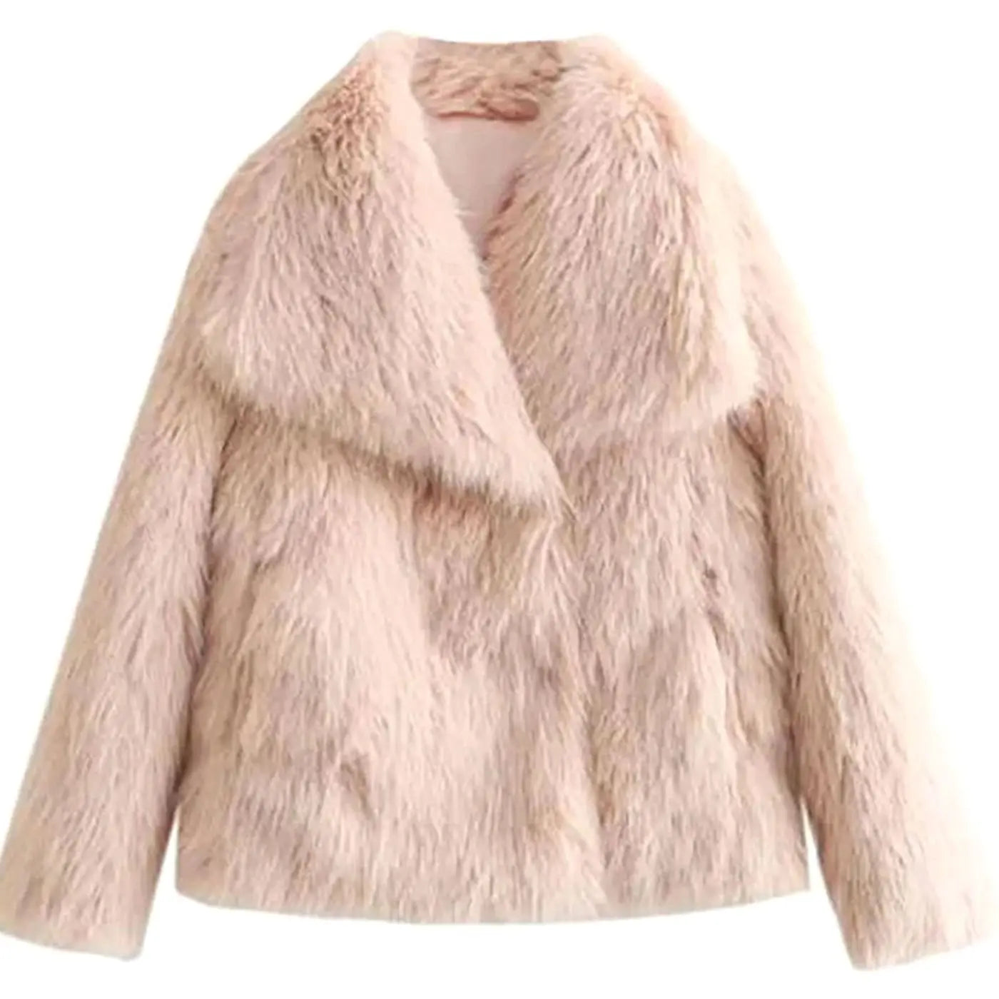 Women's Cropped Open-Front Faux Fur Winter Jacket - Light Pink
