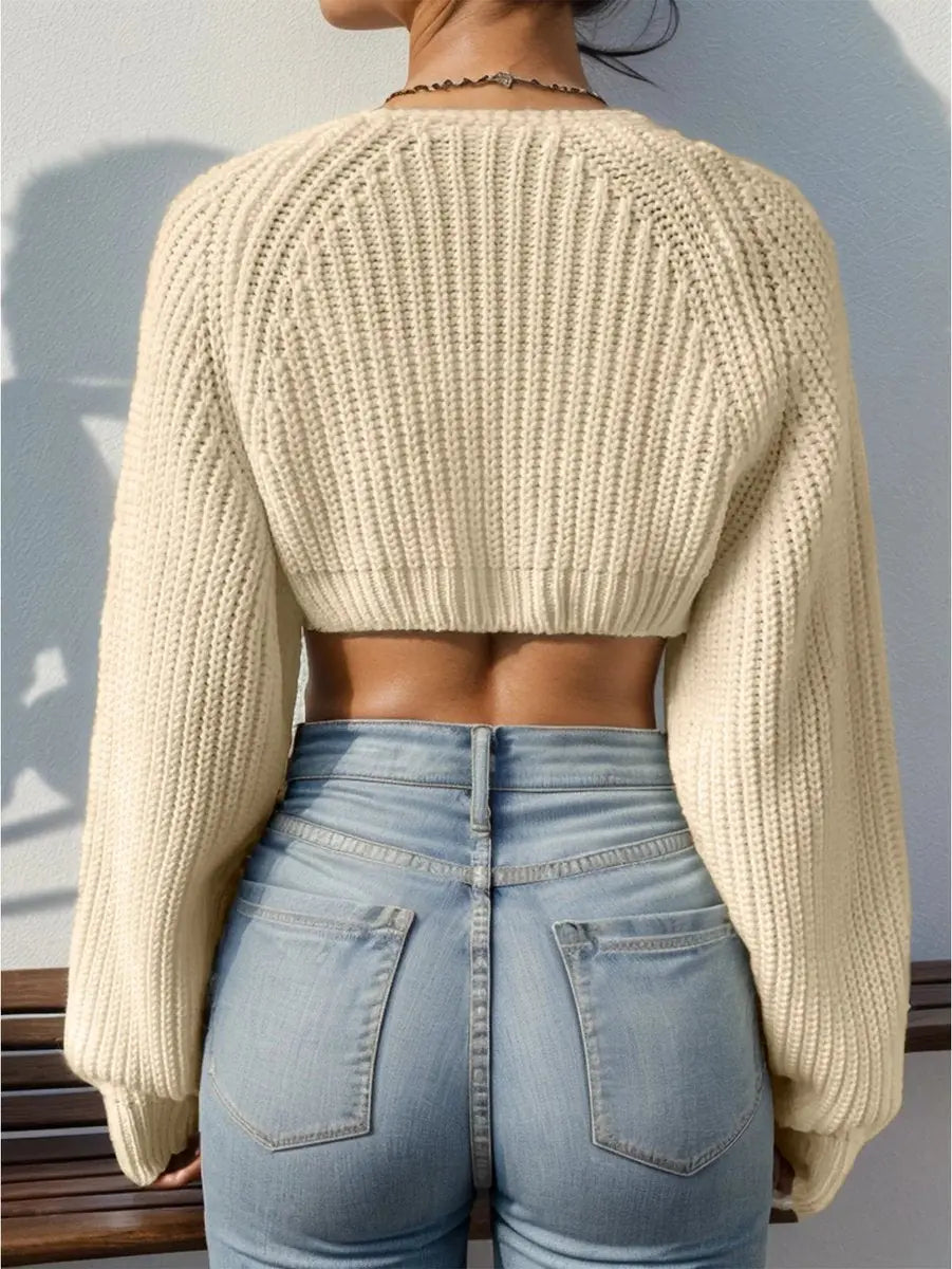 Women's Cropped Open-Front Ribbed Knit Jumper Shrug