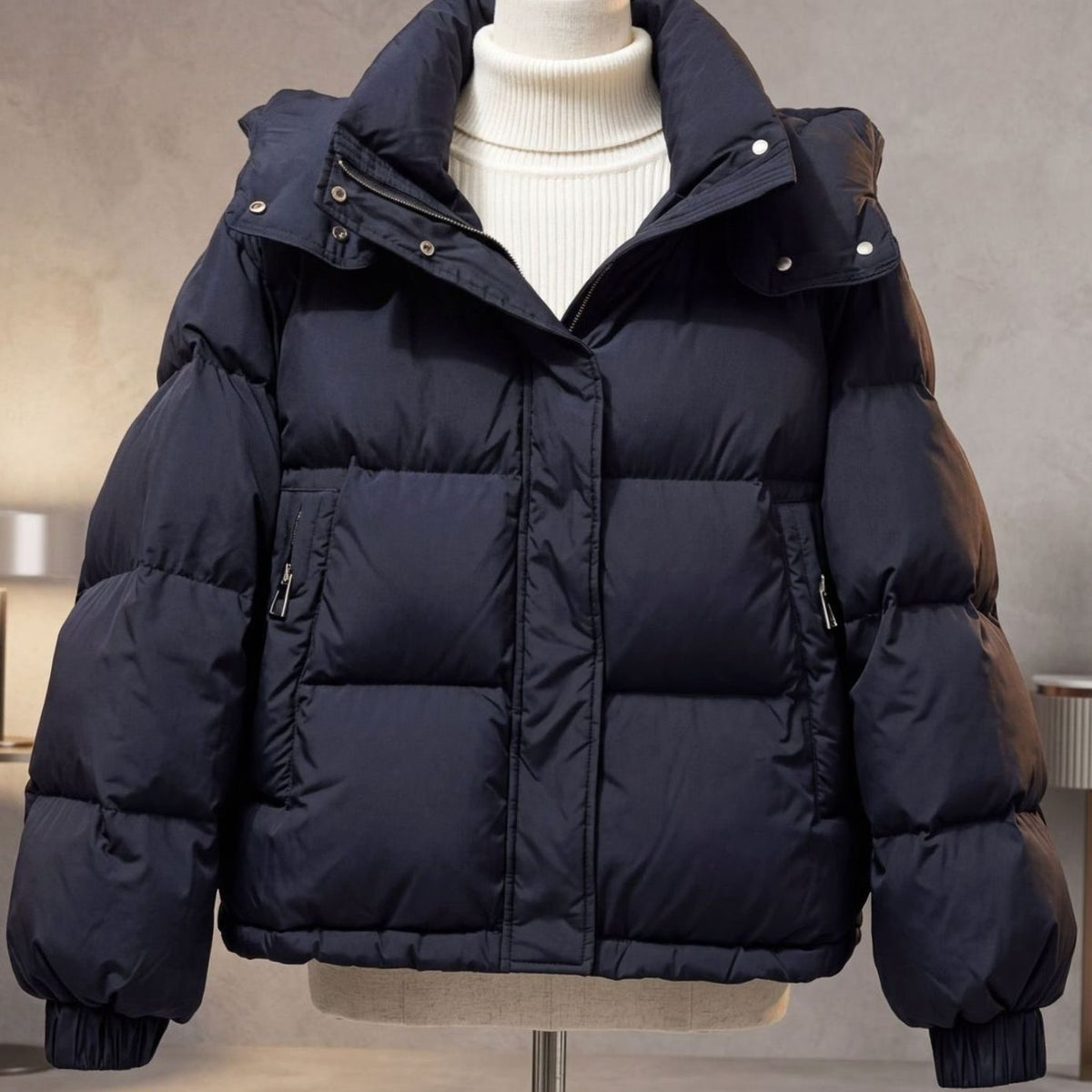 Women's Cropped Oversized Quilted Puffer Winter Coat - Blue