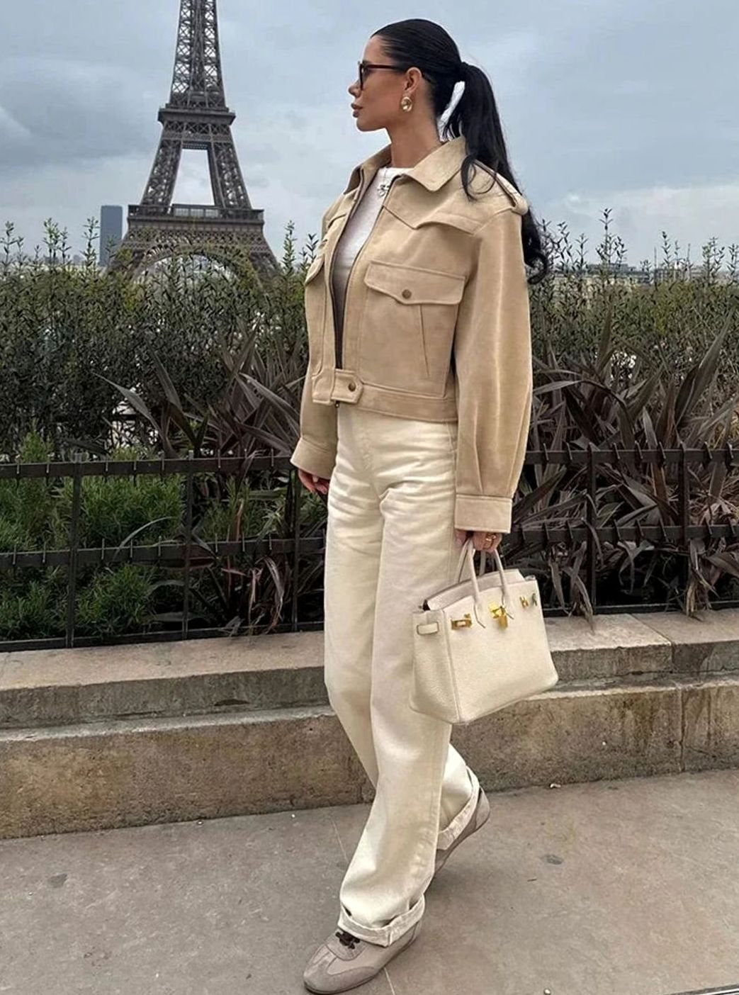 Women's Cropped Suede Trench Coat Blazer Lapel Collar