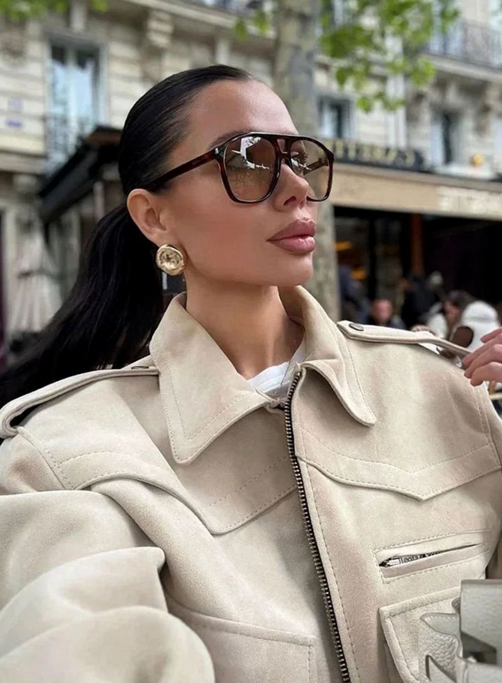 Women's Cropped Suede Trench Coat Blazer Lapel Collar