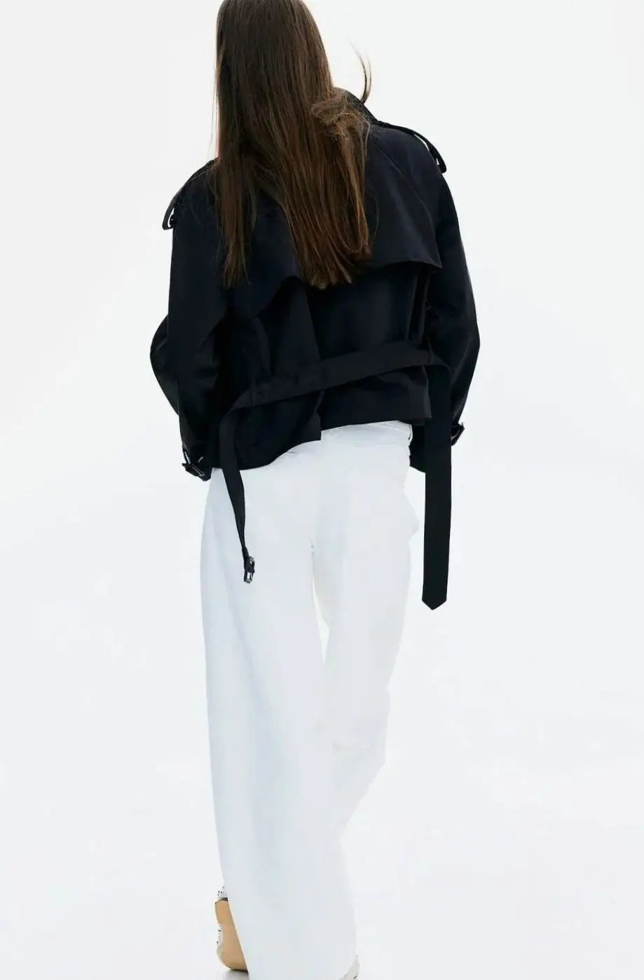 Women's Cropped Trench Coat Stand-Up Collar Belted Jacket
