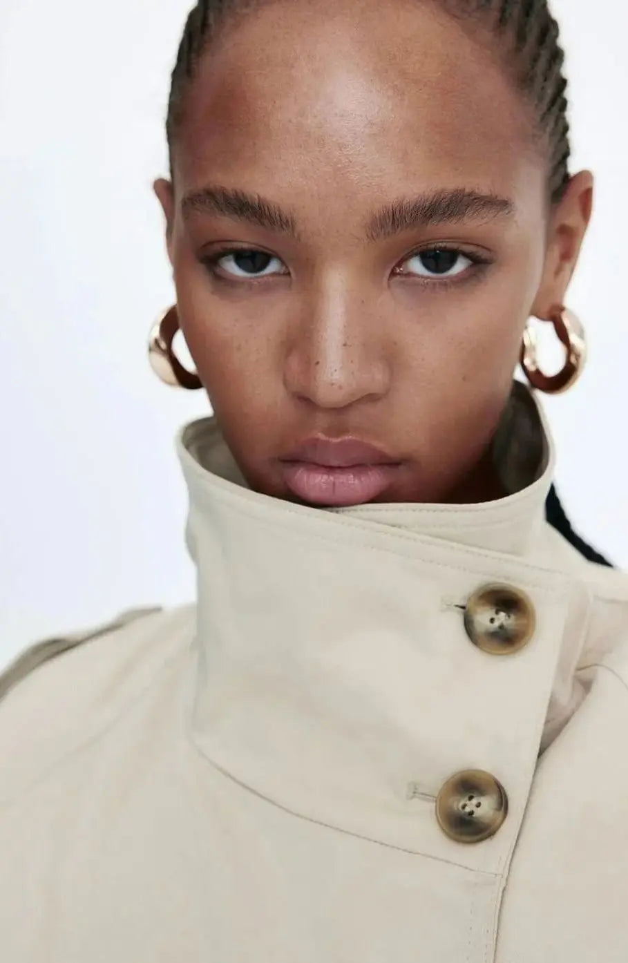Women's Cropped Trench Coat Stand-Up Collar Belted Jacket