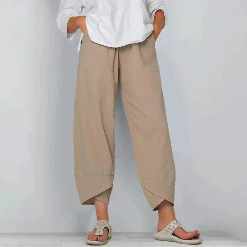Women's Cropped Wide Leg Trousers Relaxed Fit Summer - Khaki