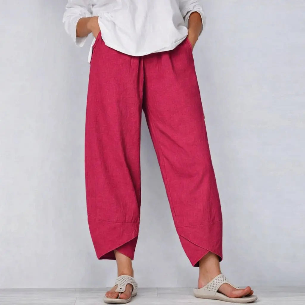 Women's Cropped Wide Leg Trousers Relaxed Fit Summer - Red