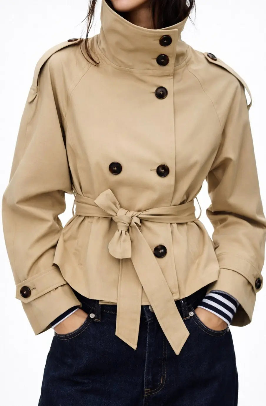 Women's Double-Breasted Belted Trench Coat Blazer