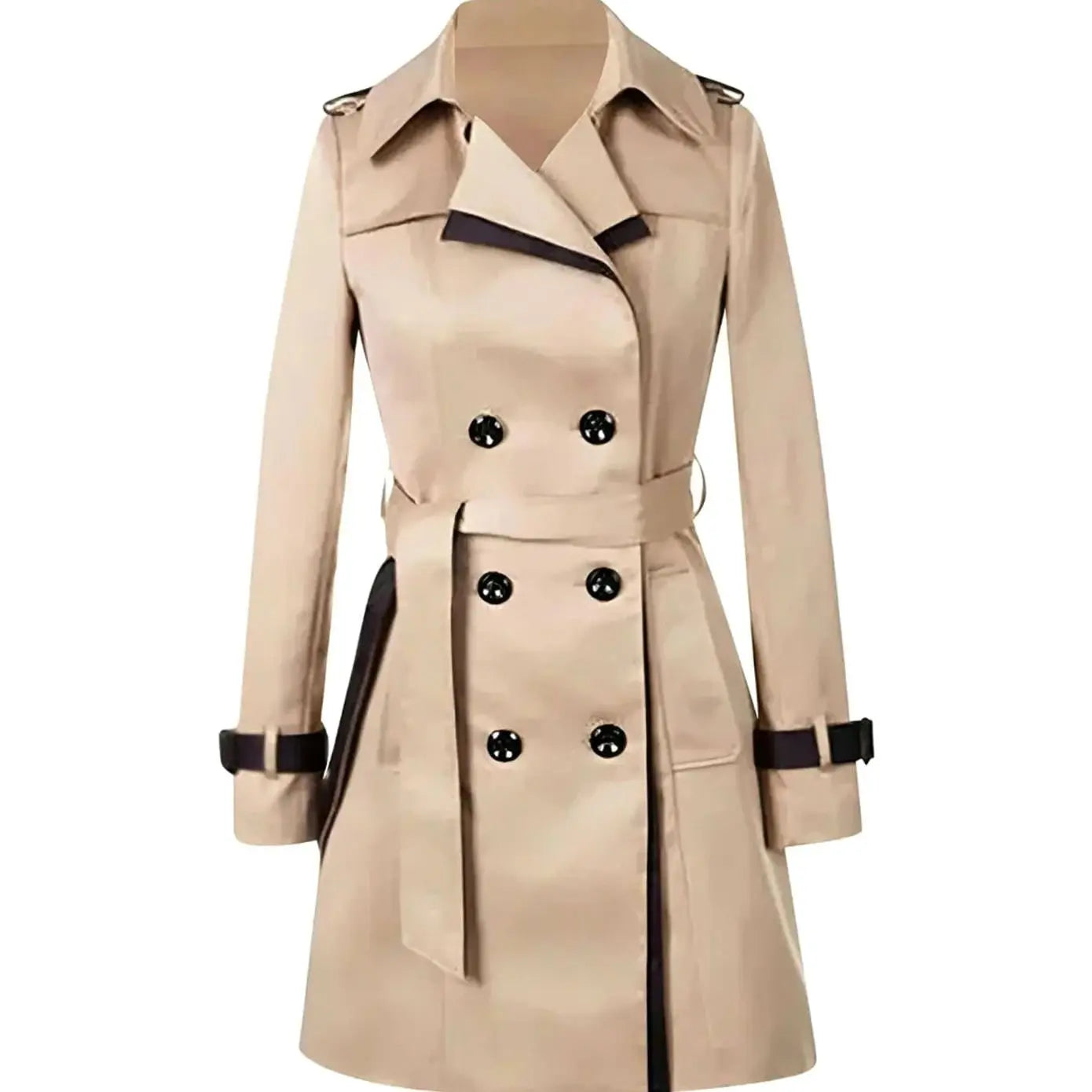 Women's Double-Breasted Belted Winter Coat Trench - Beige