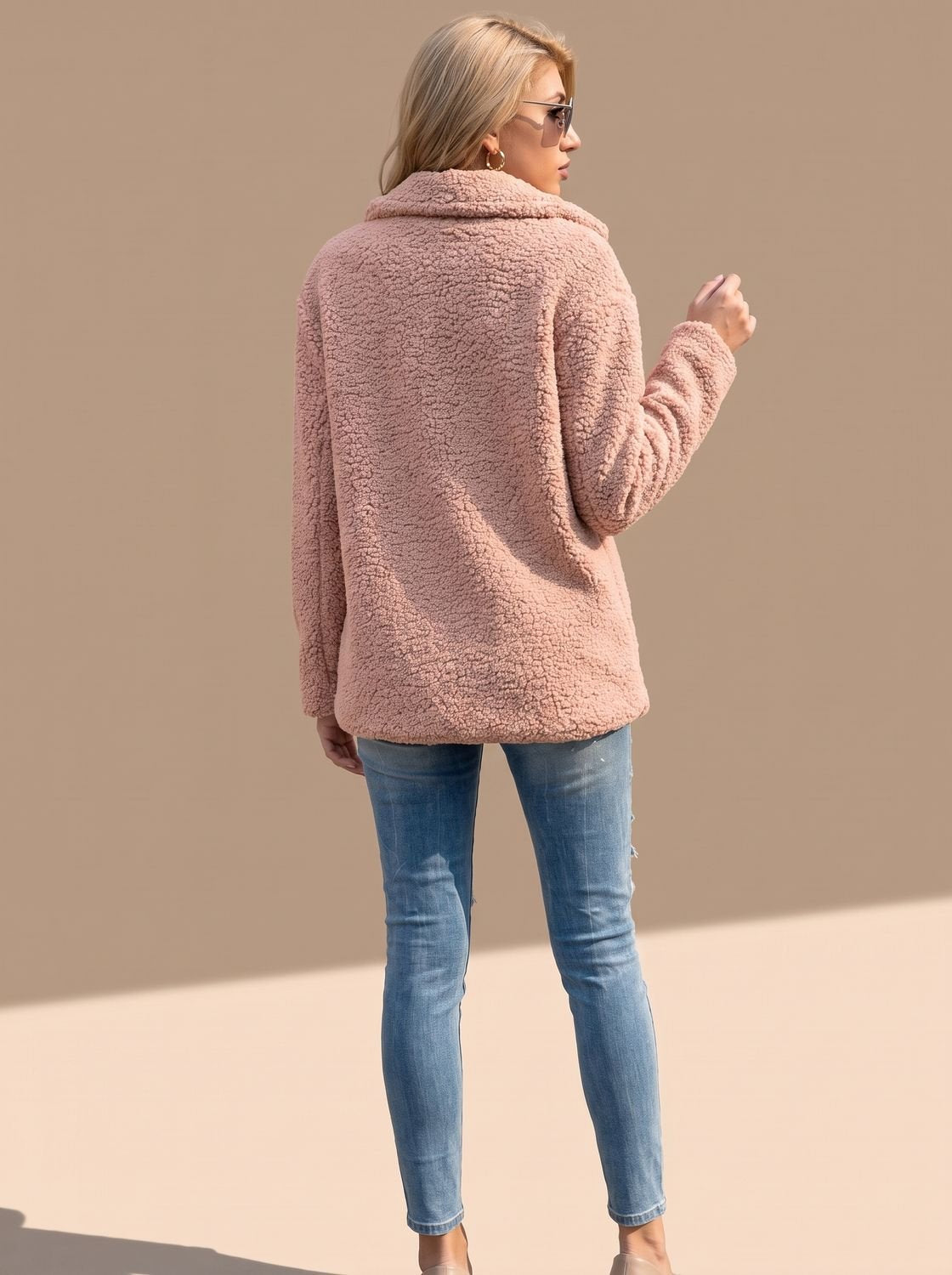 Women's Double-Breasted Faux Fur Teddy Coat Notched Lapel