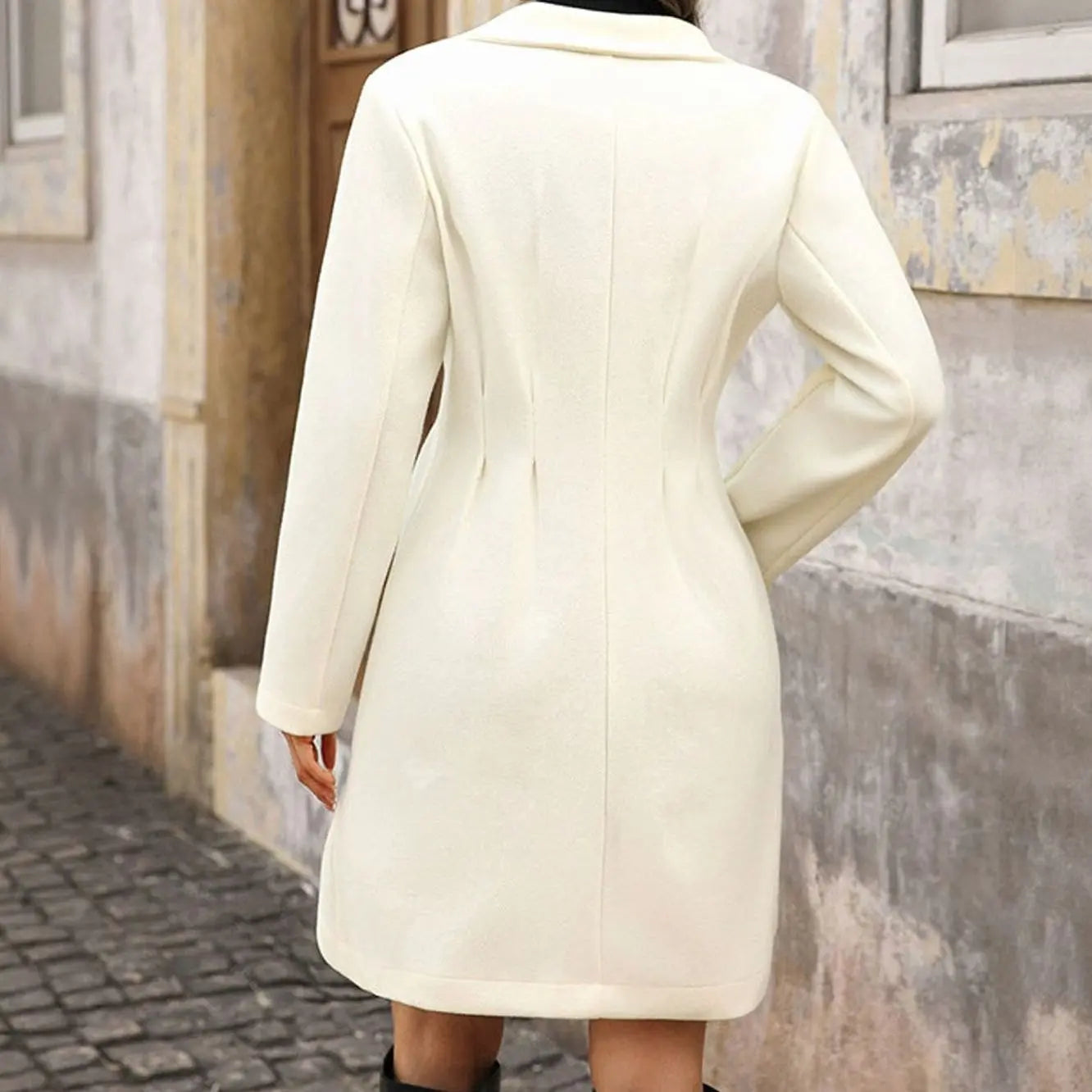 Women's Double-Breasted Knee-Length Tailored Wool-Look Coat