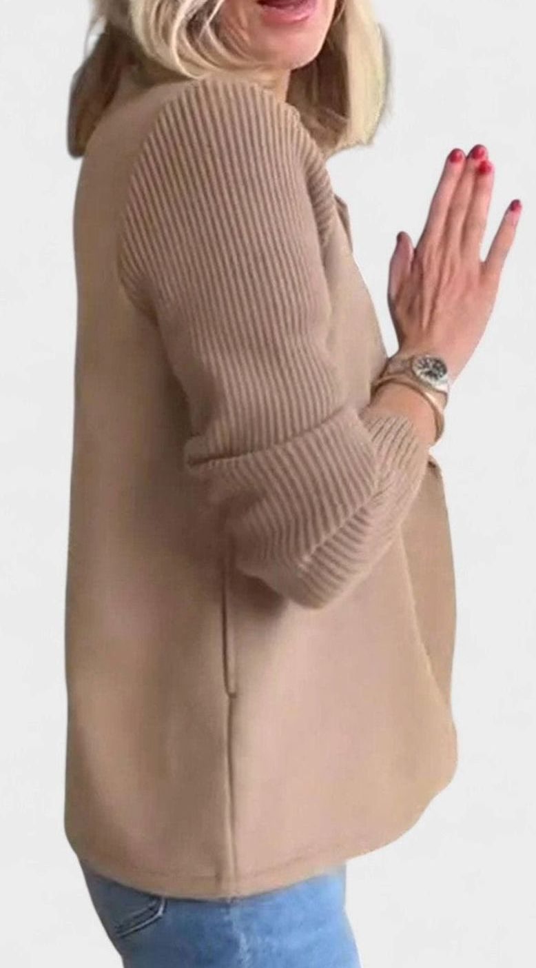 Women's Double-Breasted Knit-Sleeve Tailored Blazer
