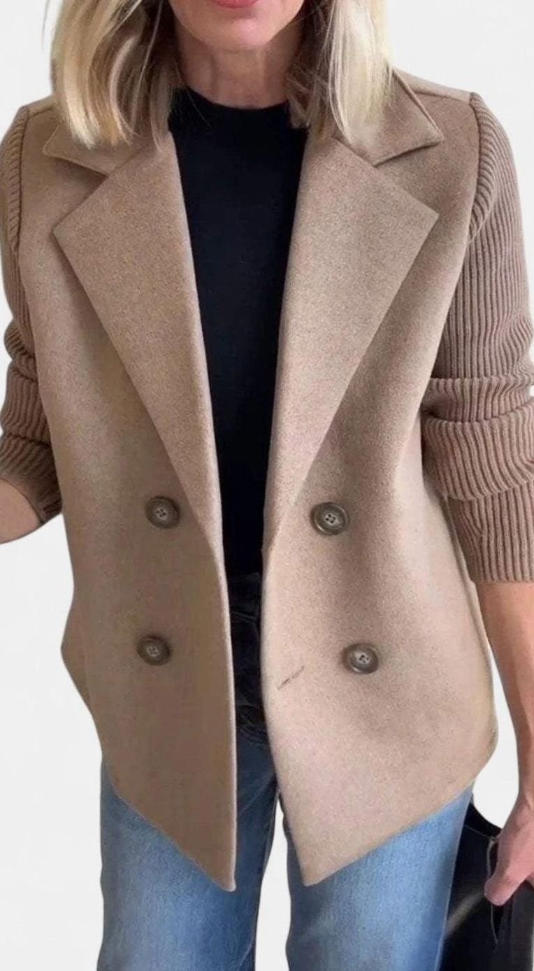 Women's Double-Breasted Knit-Sleeve Tailored Blazer