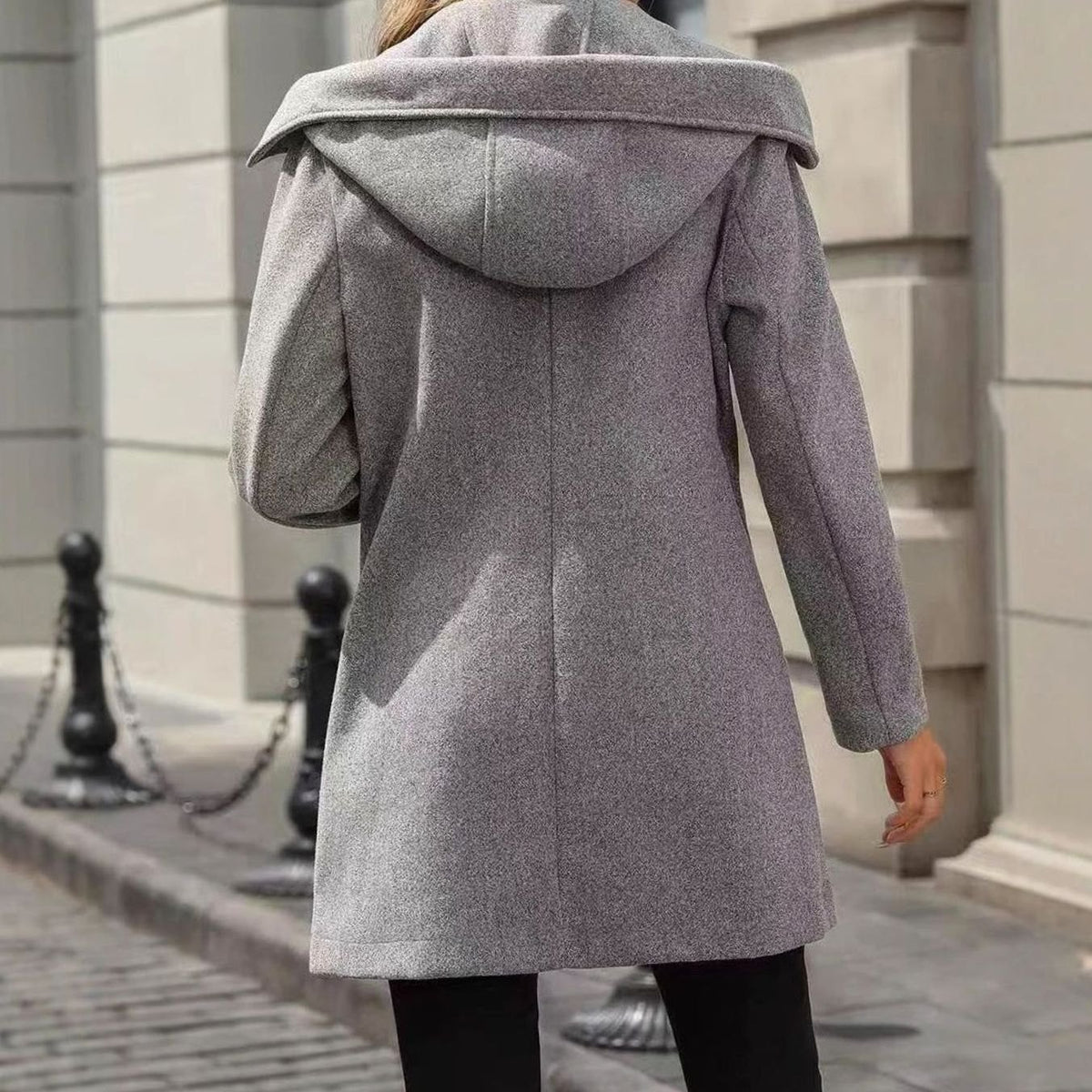 Women's Double-Breasted Lapel Wool-Blend Midi Coat Pockets