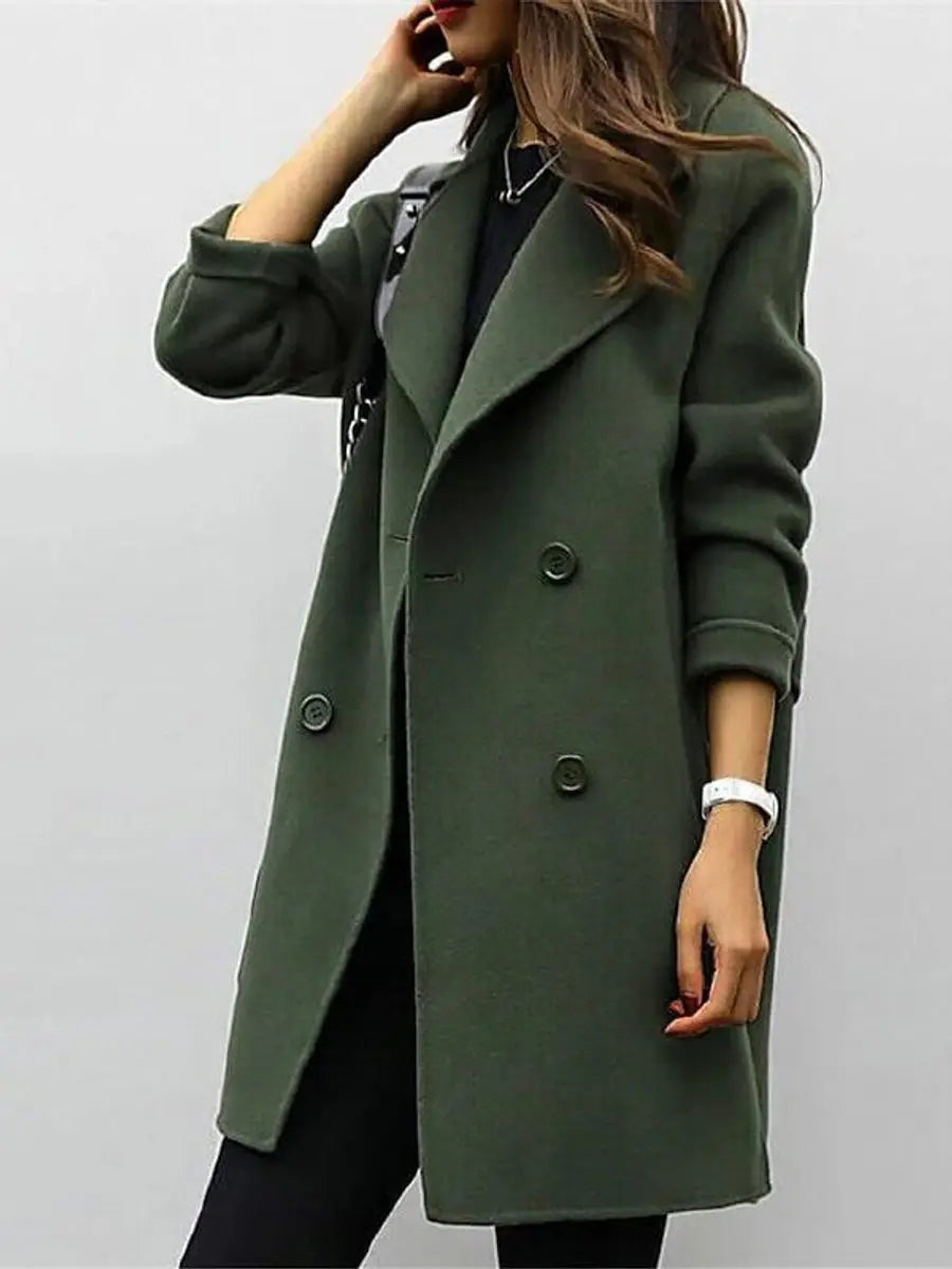 Women's Double-Breasted Longline Wool-Blend Jacket Coat - Army Green