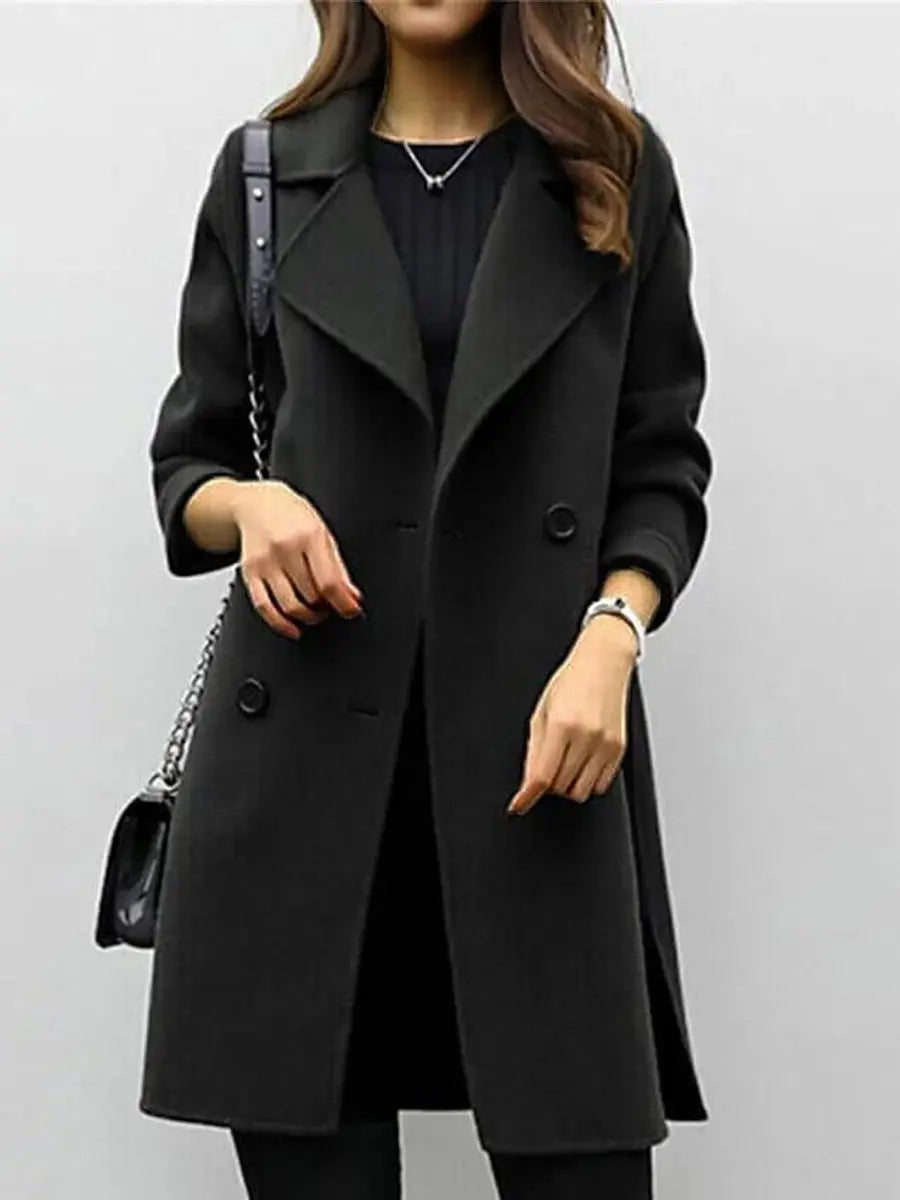 Women's Double-Breasted Longline Wool-Blend Jacket Coat - Black