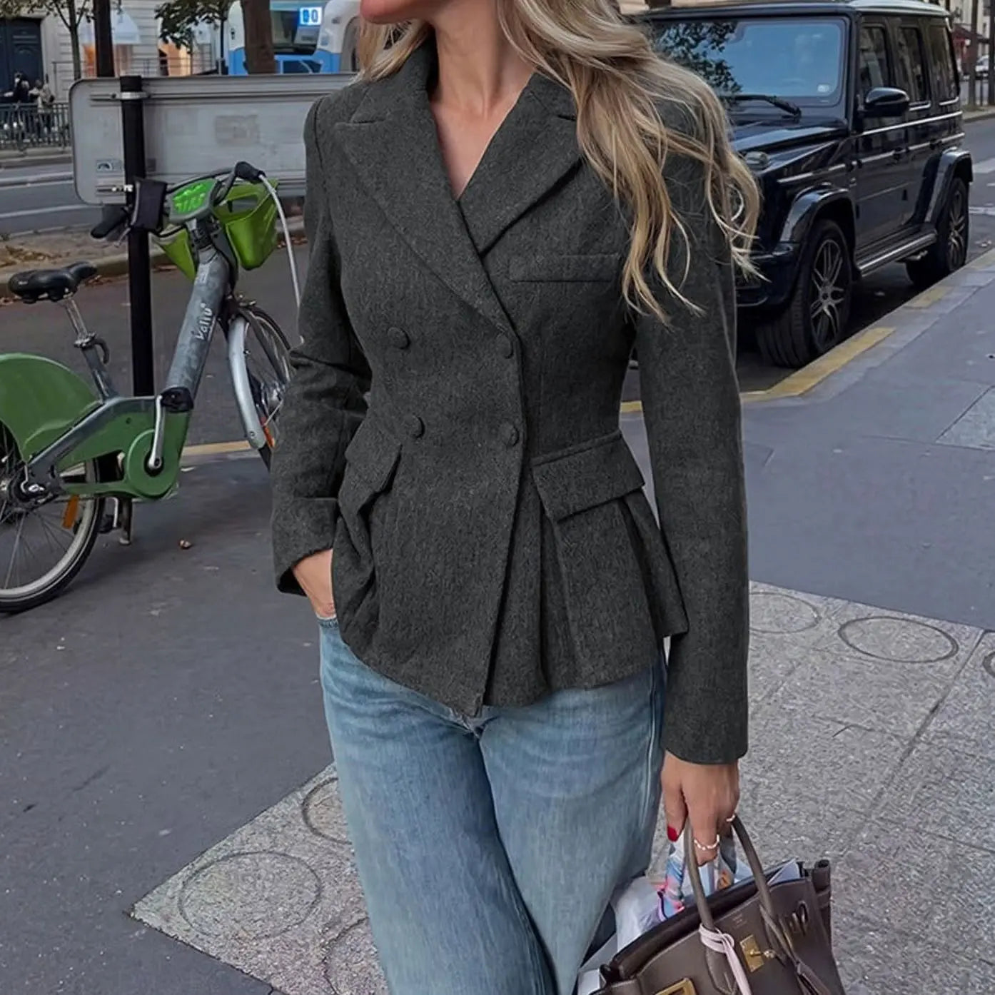 Women's Double-Breasted Peplum Tailored Blazer Jacket