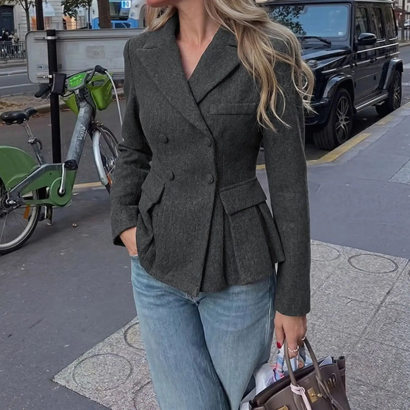Women's Double-Breasted Peplum Tailored Blazer Jacket