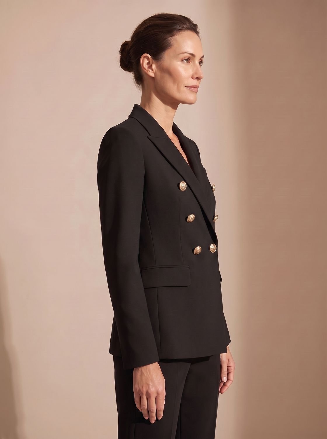 Women's Double-Breasted Tailored Blazer Gold-Tone Buttons