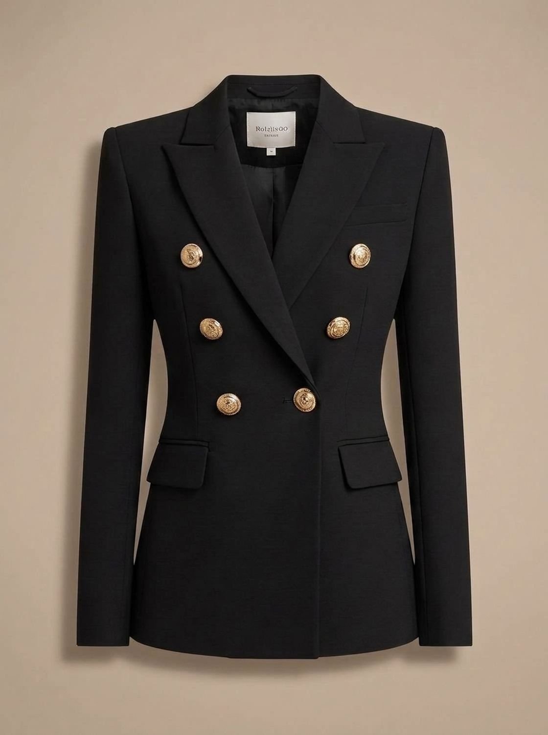 Women's Double-Breasted Tailored Blazer Gold-Tone Buttons