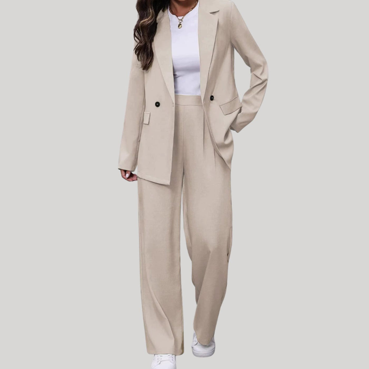 Women's Double-Breasted Tailored Wide-Leg Trouser Suit, Burgundy - White