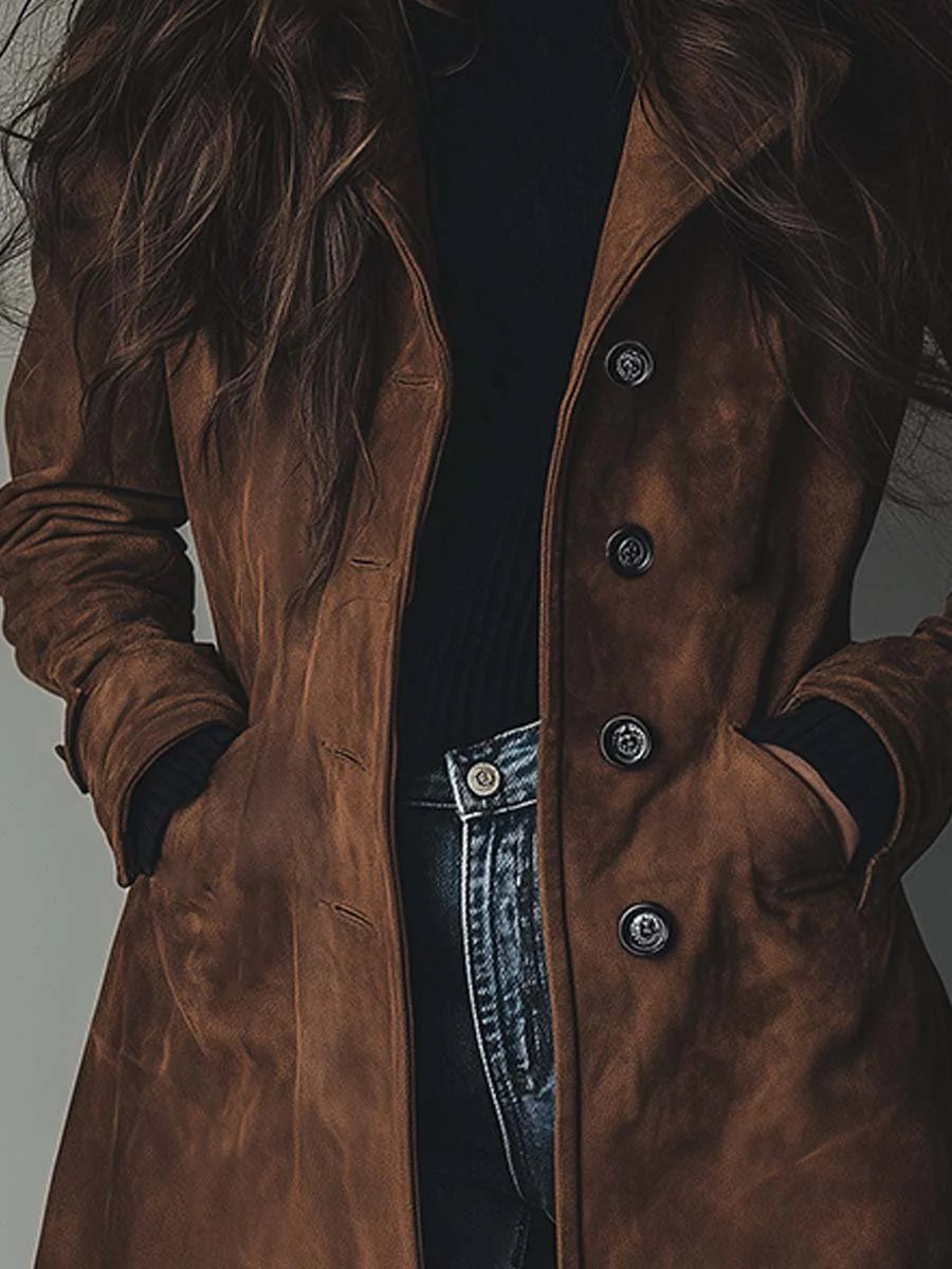 Women's Double-Breasted Trench Coat Classic Vintage Style