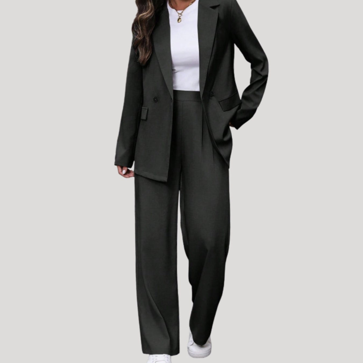 Women's Double-Breasted Wide-Leg Tailored Trouser Suit - Black