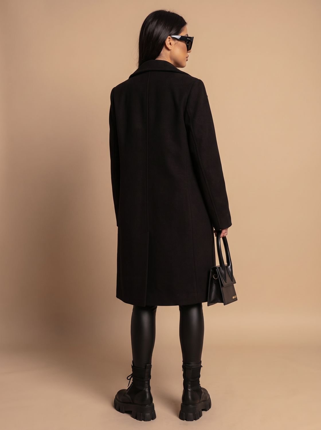 Women's Double Breasted Wool Coat Gold Button Notch Lapel