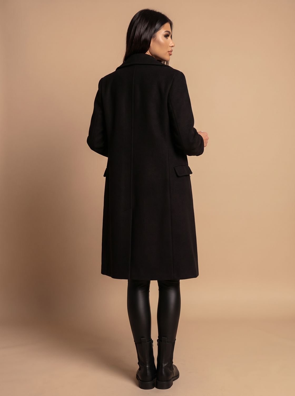 Women's Double Breasted Wool Coat Gold Button Notch Lapel