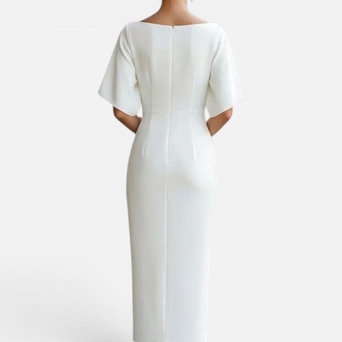 Women's Elegant Boat-Neck Midi Dress Short Sleeve