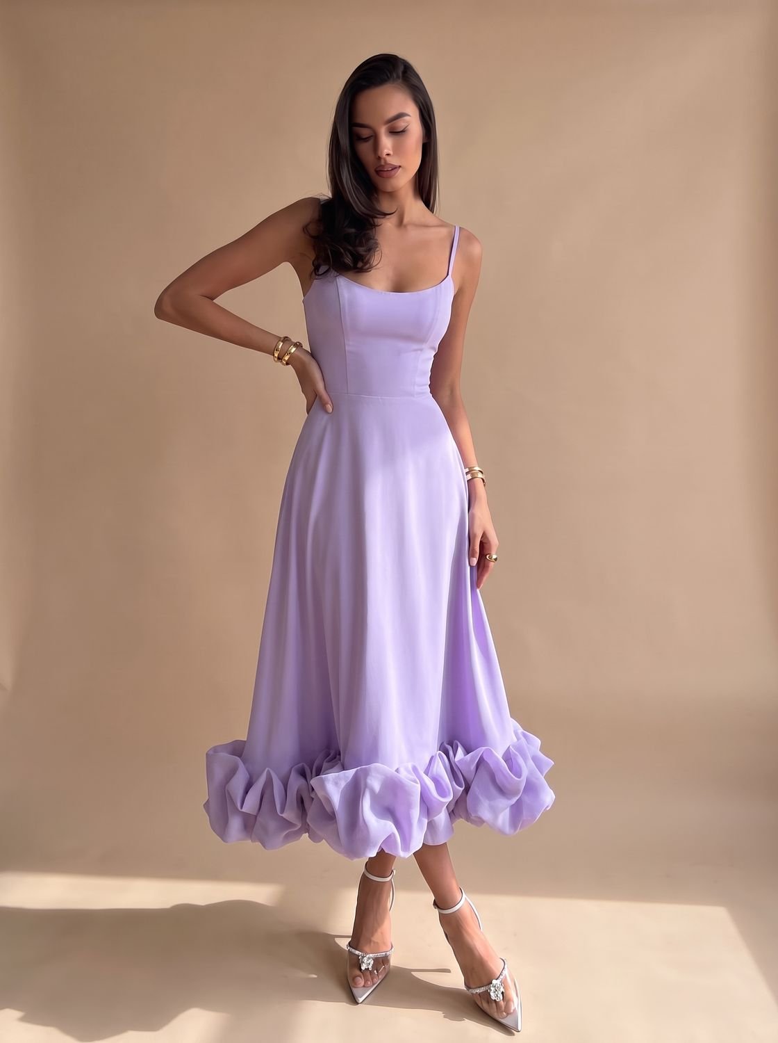 Women's Elegant Floral A-Line Bustier Midi Formal Dress - Purple