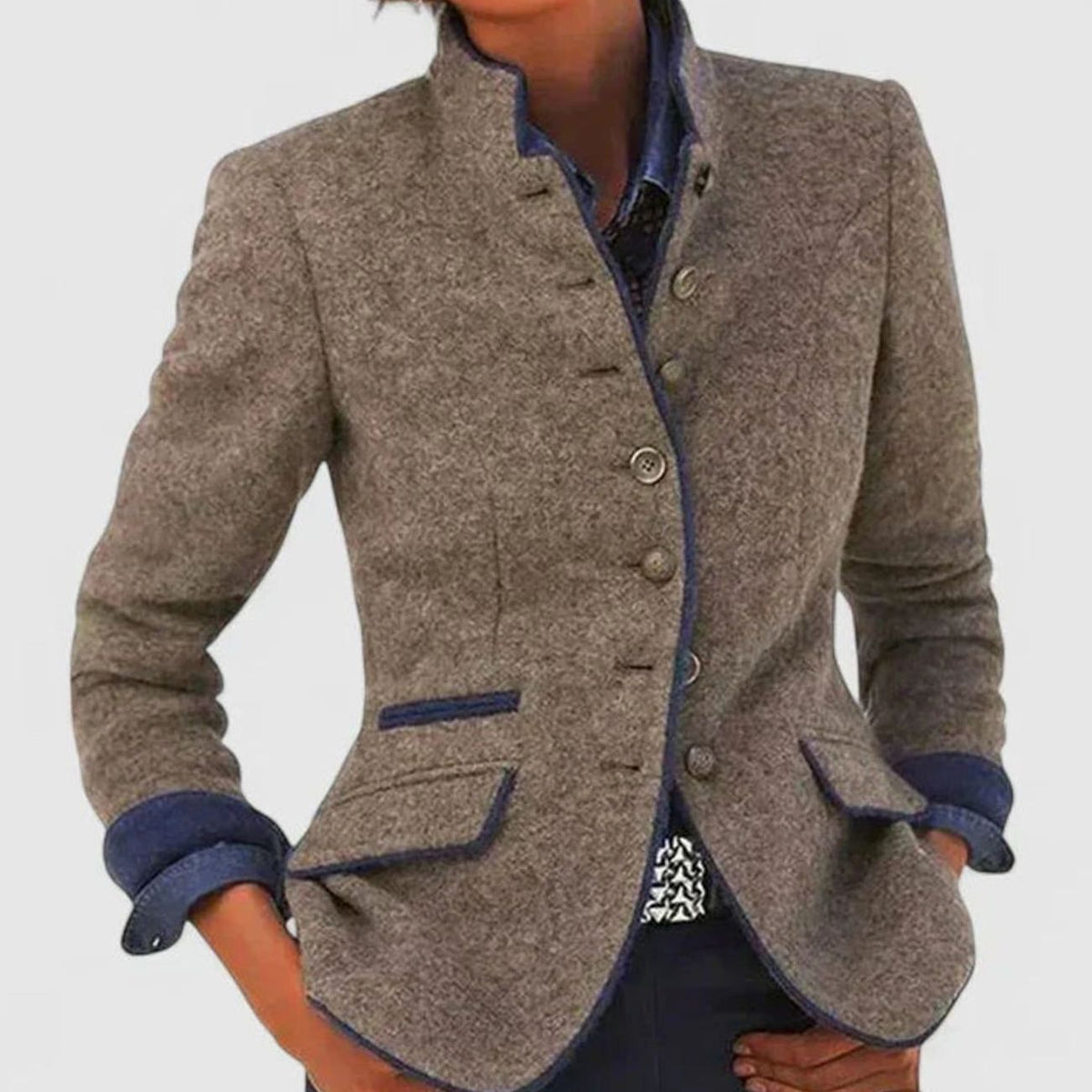 Women's Elegant Stand-Collar Button-Up Blazer Cardigan - Caramel