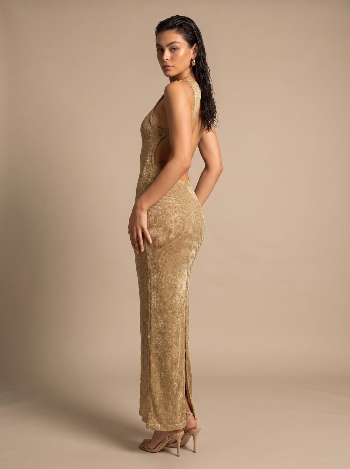 Women's Embellished Backless Sequin Maxi Christmas Party Dress