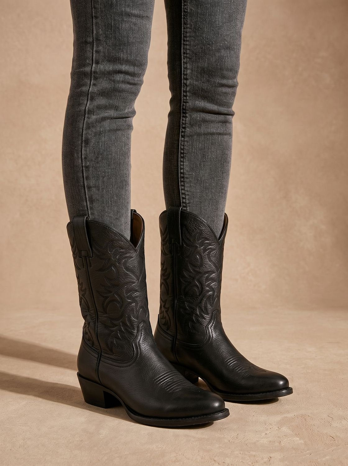 Women's Embroidered Western Cowboy Mid-Calf Block Heel Boots, Black - Black