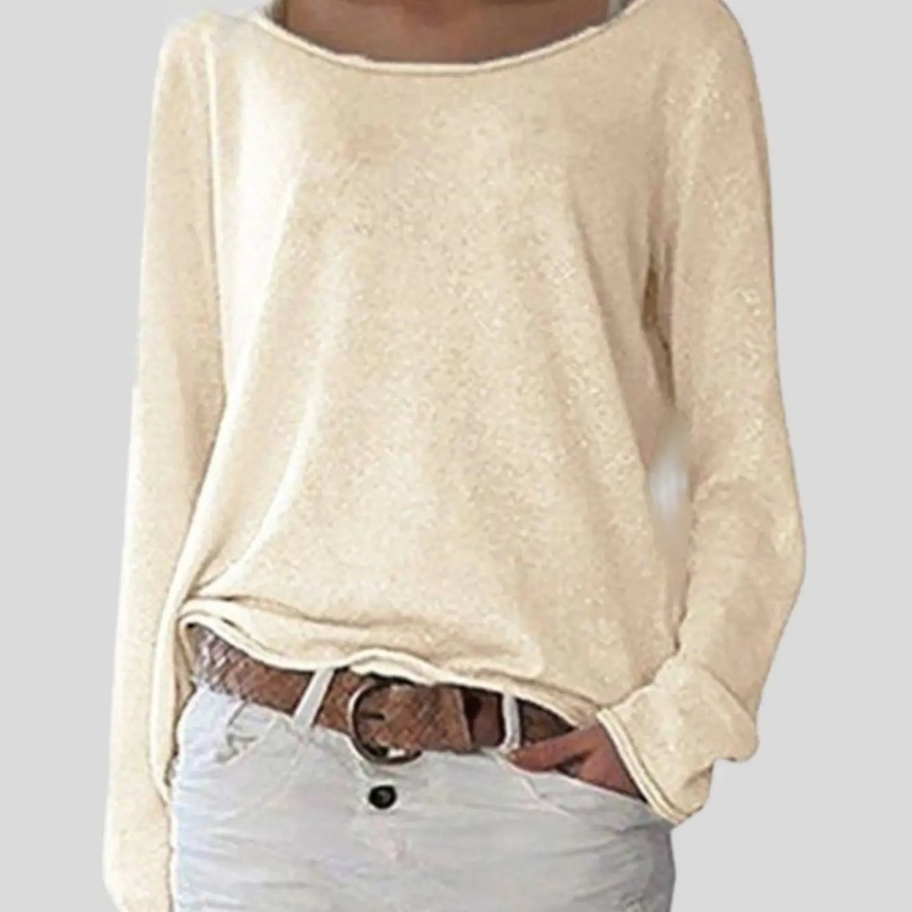 Women's Everyday Crew Neck Long-Sleeve Knit Sweater - Beige
