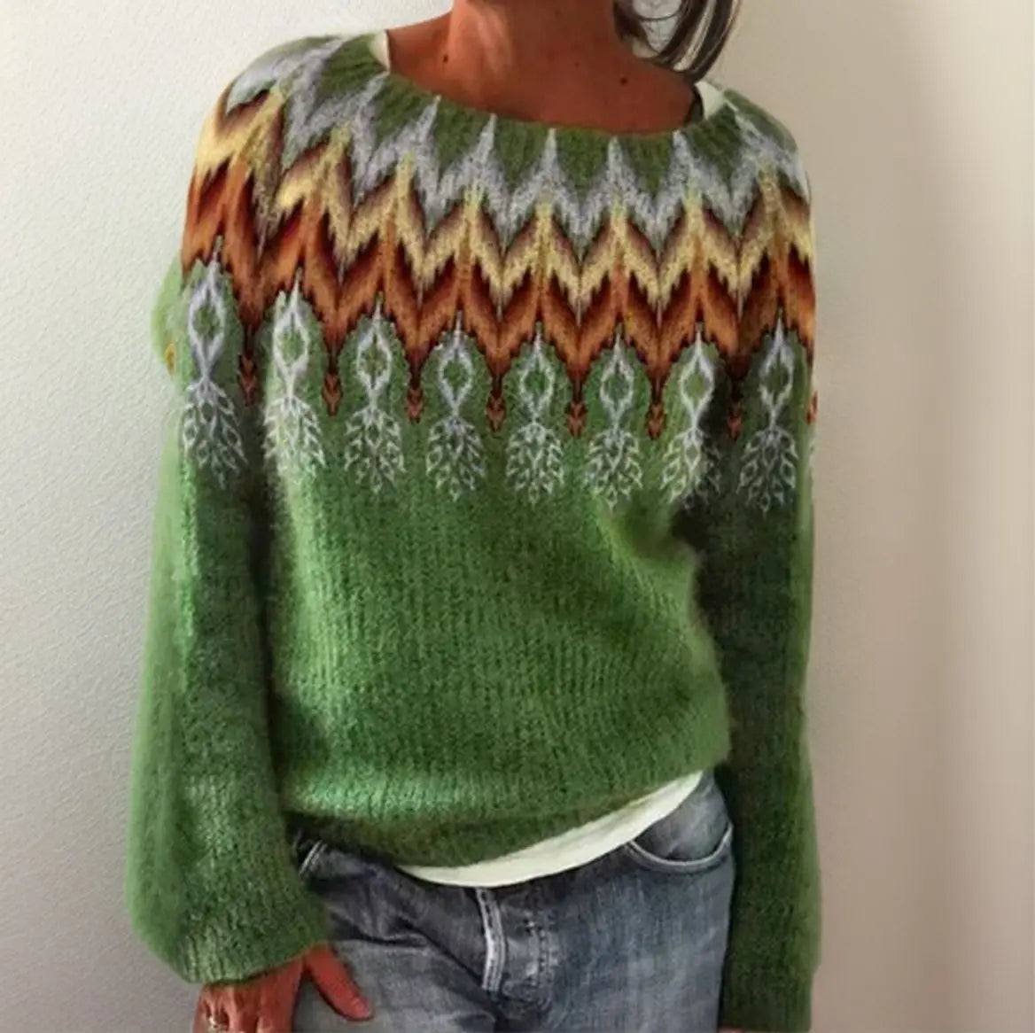 Women's Fair Isle Geometric Knit Sweater Round Neck Jumper