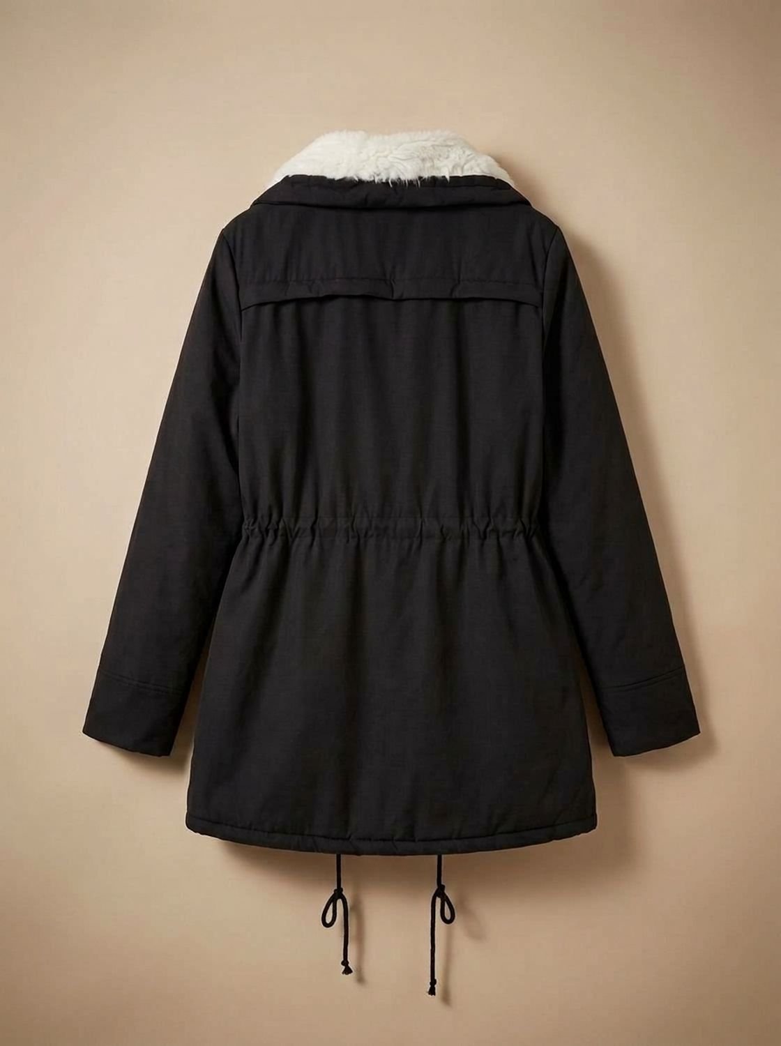 Women's Faux-Fur Collar Drawstring-Waist Mid-Length Winter Parka