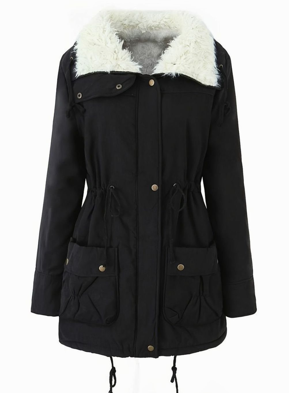 Women's Faux-Fur Collar Drawstring Waist Winter Parka