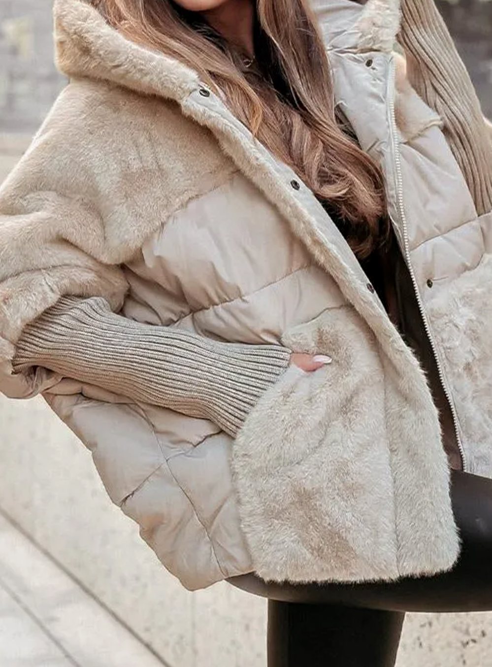 Women's Faux Fur Hooded Quilted Puffer Winter Jacket
