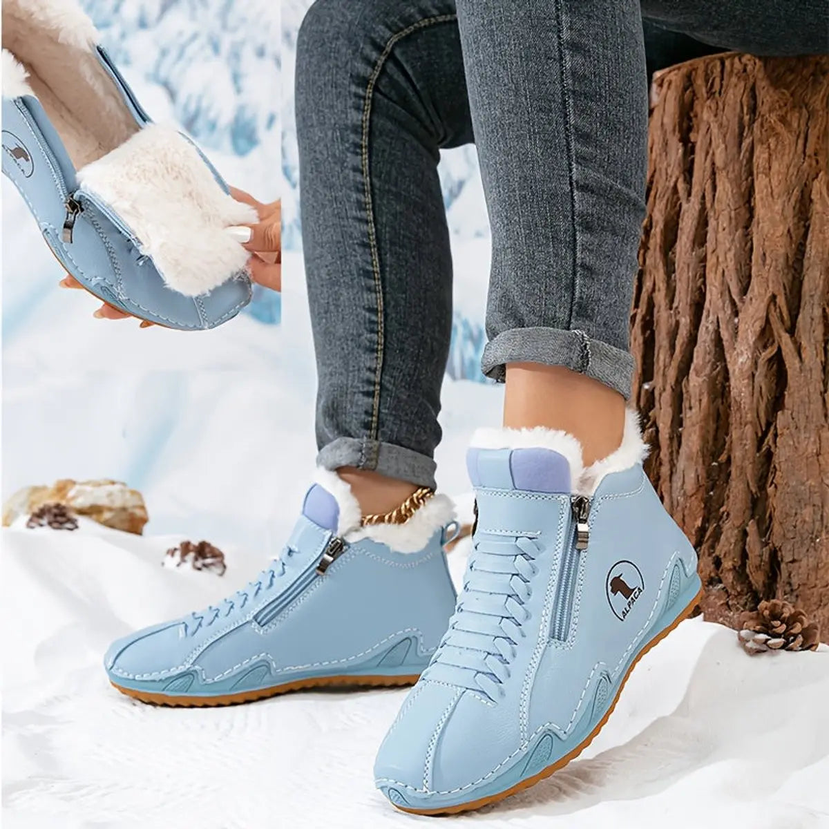 Women's Faux-Fur Lined Zip-Up Winter Ankle Boots - Blue