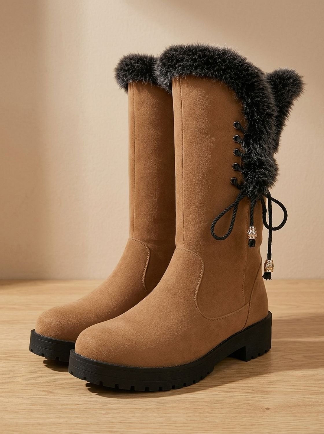 Women's Faux Fur-Trimmed Knee-High Winter Snow Boots